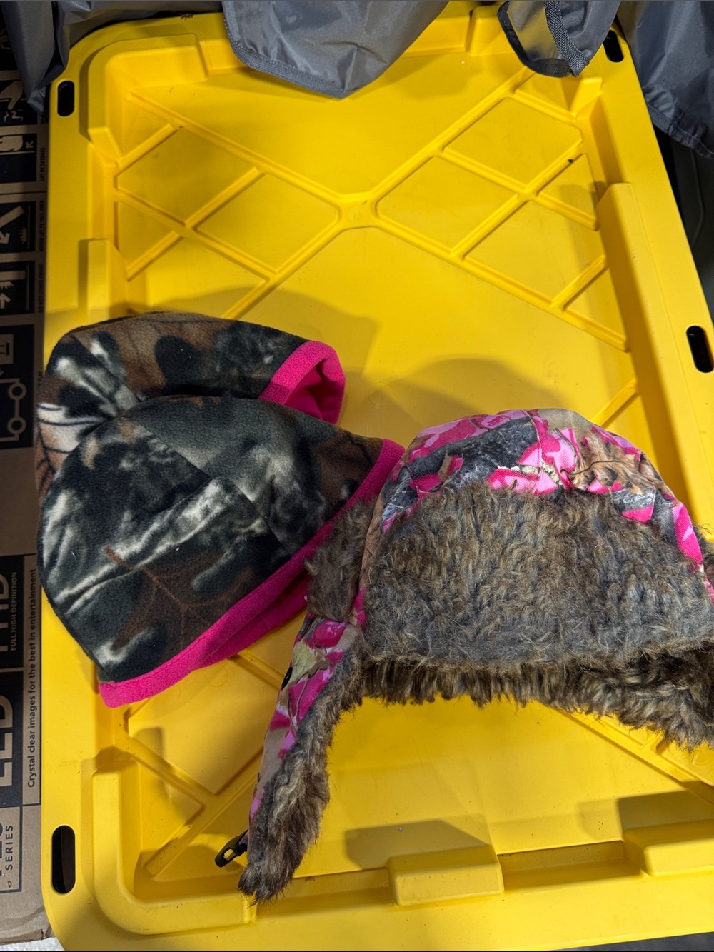 Girls Pink Camo Trapper Hat and Fleece Beanie Set